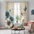 thumbnail image 4 of Teal Tulip Butterfly Kitchen Curtains Window Panels, Beige Turquoise Floral Vintage Rustic Insulated Window Treatment Curtain, Grommet Curtains for Bedroom/Living Room/Bathroom, 2 Piece 42"Wx84"L, 4 of 8