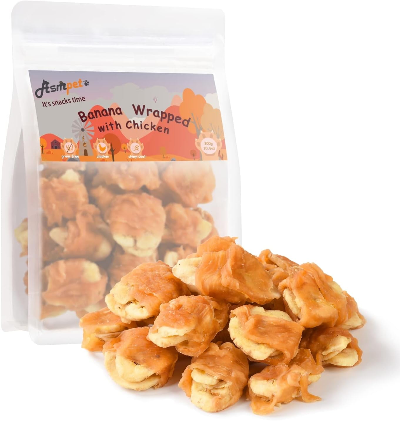 (2 pack) ASMPET Chicken Jerky and Banana Dog Treats, Rawhide Free Snacks, Grain Free Treats for Small Medium Large Dogs, 11oz
