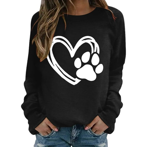 Women Sweatshirt Women's Valentine's Day Couples Matching Heart Print Crewneck Long Sleeve Loose Fashion Hoodless Sweatshirt Womens Hoodies Pullover Black L