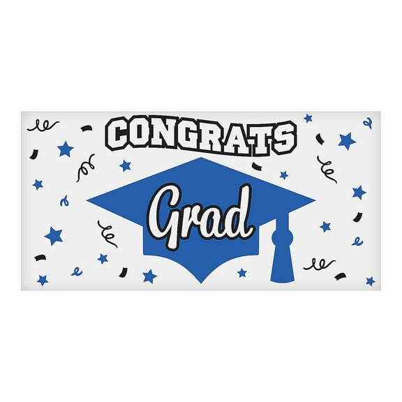 Fun Express 6 Ft. x 3 Ft. Graduation Party Blue Congrats Grad Plastic Banner