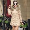 thumbnail image 2 of Abrigo de algodón para mujer, chaqueta de algodón de corte entallado medio largo para mujer, cuello de piel grande, chaqueta de algodón de plumón, abrigo para mujer, 2 of 5