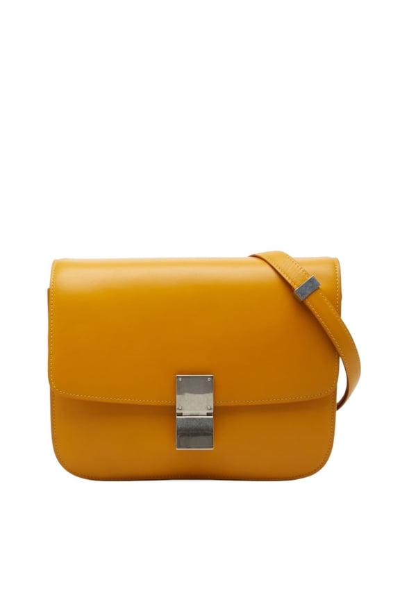 Pre-Owned Celine Classic Box Medium Shoulder Bag, Yellow Leather, Women's CELINE