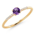 thumbnail image 3 of Gem Stone King 10K Yellow Gold Purple Amethyst and White Lab Grown Diamond Engagement Ring for Women (0.30 Cttw, Round 4MM, Gemstone February Birthstone, Size 6), 3 of 5