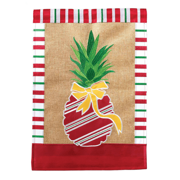 Magnolia Gardens 10037 13 x 18 in. Double Applique Custom Pineapple Burlap Garden Flag