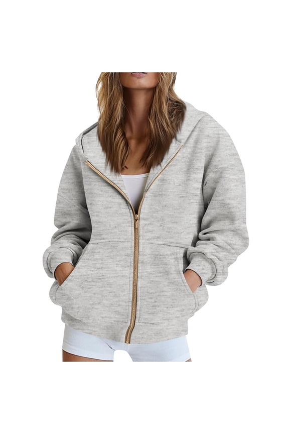 Women'S Full-Zip Hooded Sweatshirt, Lightweight Casual Jacket With Kangaroo Pockets, Long Sleeve Athletic Up For Yoga Running Lounge Wrm Scrub Jackets Cardigans Pullover (M, Gray) ZMTing