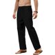 thumbnail image 4 of Pantalones de lino y algodón para hombre, pantalones holgados informales, transpirables, de Color sólido, con cordón, para correr, Yoga, holgados, 4 of 5