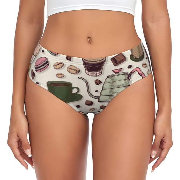 Balery Vintage Coffee Ropa Interior de Algodón para Mujer con Dibujo – Braguitas Cómodas y Elásticas, Estilo Clásico-Large
