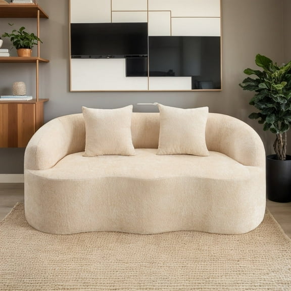 Weetoo Curved Sofa Loveseat Couches Modern Compression Couch with Round Armrest, Chenille, No Assembly