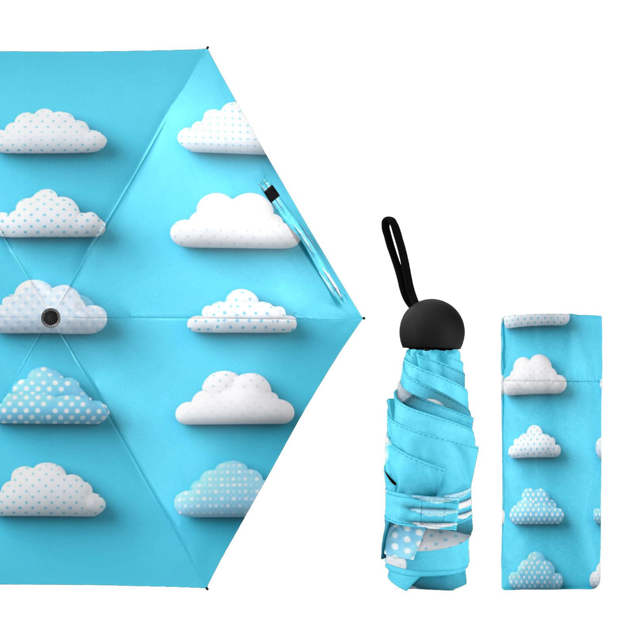 Polka Dot Clouds Umbrellas for Sun Auto Open Close UV50+ Waterproof 5-Fold Compact Fiberglass Frame