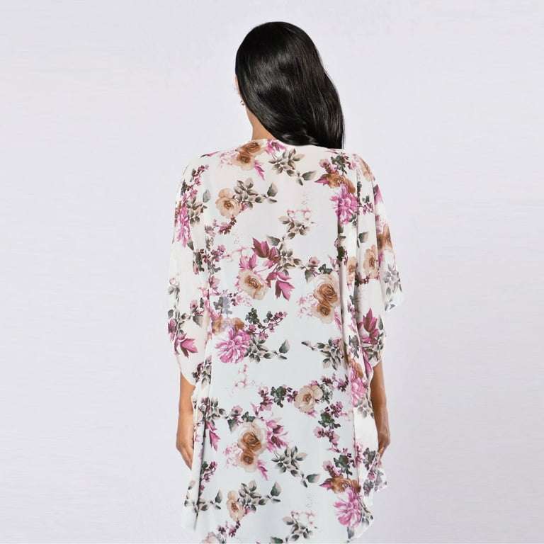 Womens Flowy Kimono Cardigan Open Front Dress Printed Chiffon