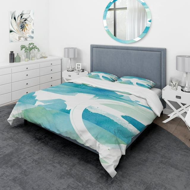 Designart 'Coastal watercolors II' Ensemble de Literie Géométrique - Housse de Couette et Taies d'Oreiller