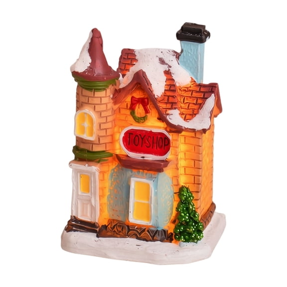 Lighted Christmas Village House Resin Snow Scene, Warm Glow Festive Tabletop Decor for Shelf Mantel A