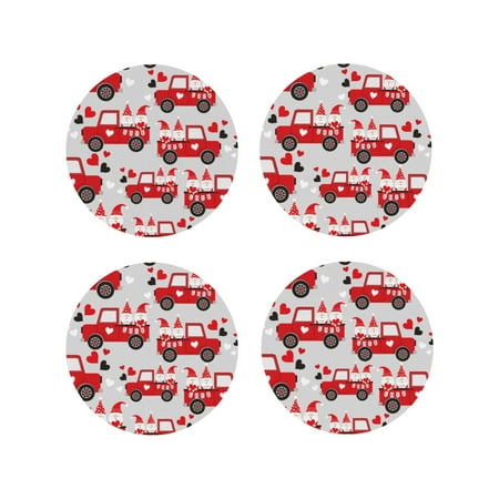 

Honeii Gnomes On The Car Print Leather Coaster Set of 4 Ideal for Safeguarding Your Furniture from Drinks Spills and Effortless Cleanup-Round Shape