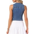 thumbnail image 3 of INSPIRE CHIC Denim Vest for Women's Sleeveless V Neck Button Down Cropped Tops Summer Casual Jean Vest Jacket XL Dark Blue, 3 of 6