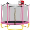 thumbnail image 6 of 5.5 FT Kids Trampoline with Enclosure Net, Basketball Hoop and Ball, Pink, 6 of 6