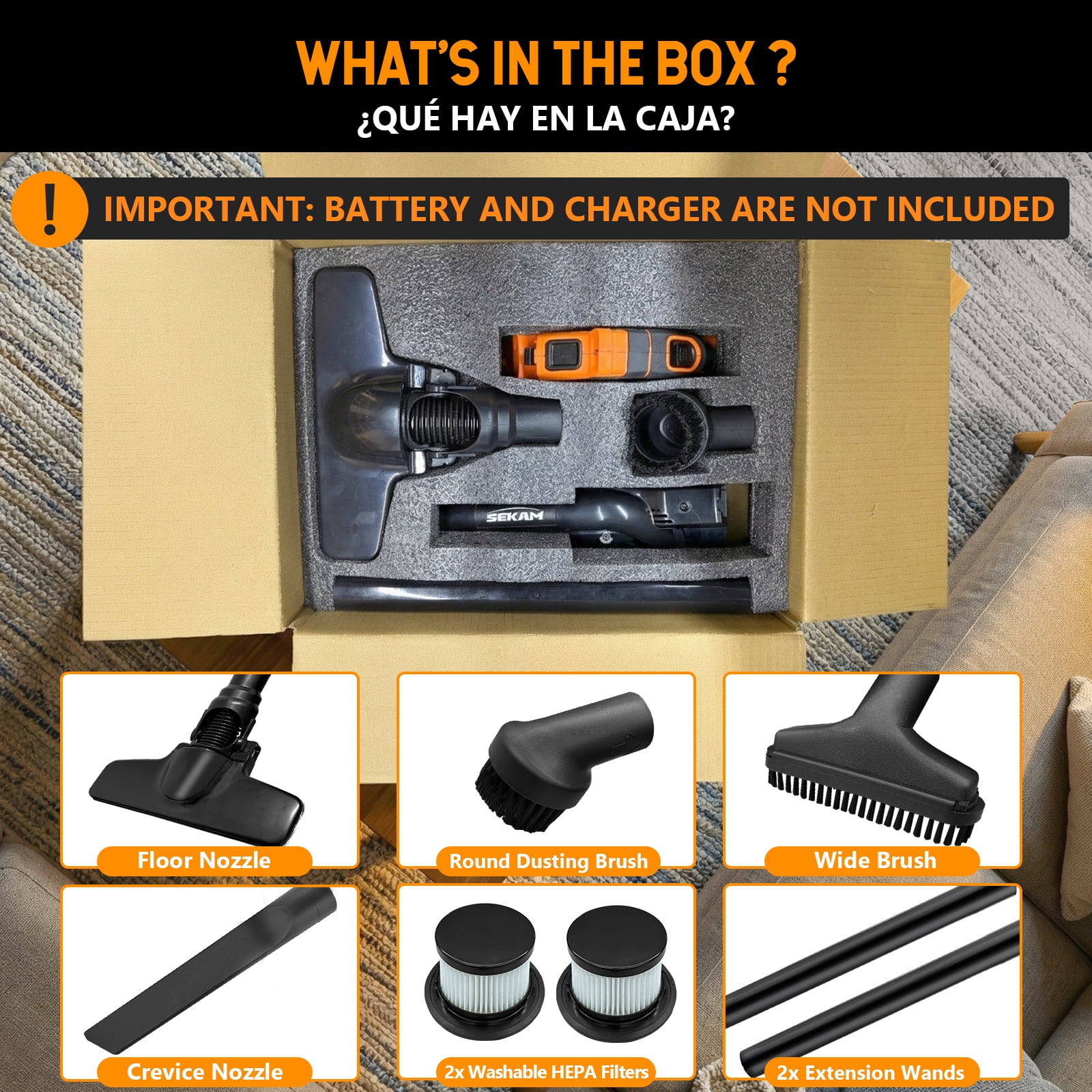 SEKAM Cordless Vacuum Cleaner Compatible with DeWalt 20V Battery, 16KPa Handheld Vacuum (Tool Only, Battery Not Included)