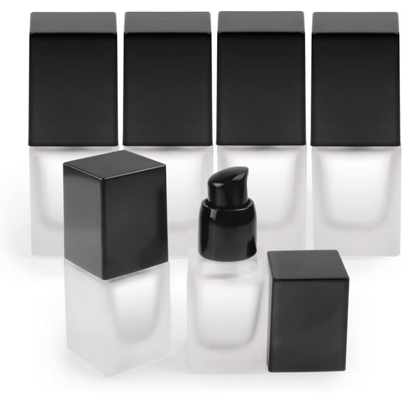 6 Pack 0.5oz Frosted Glass Foundation Bottle Travel Lotion Cream Sample Bottles With Black Pump Head
