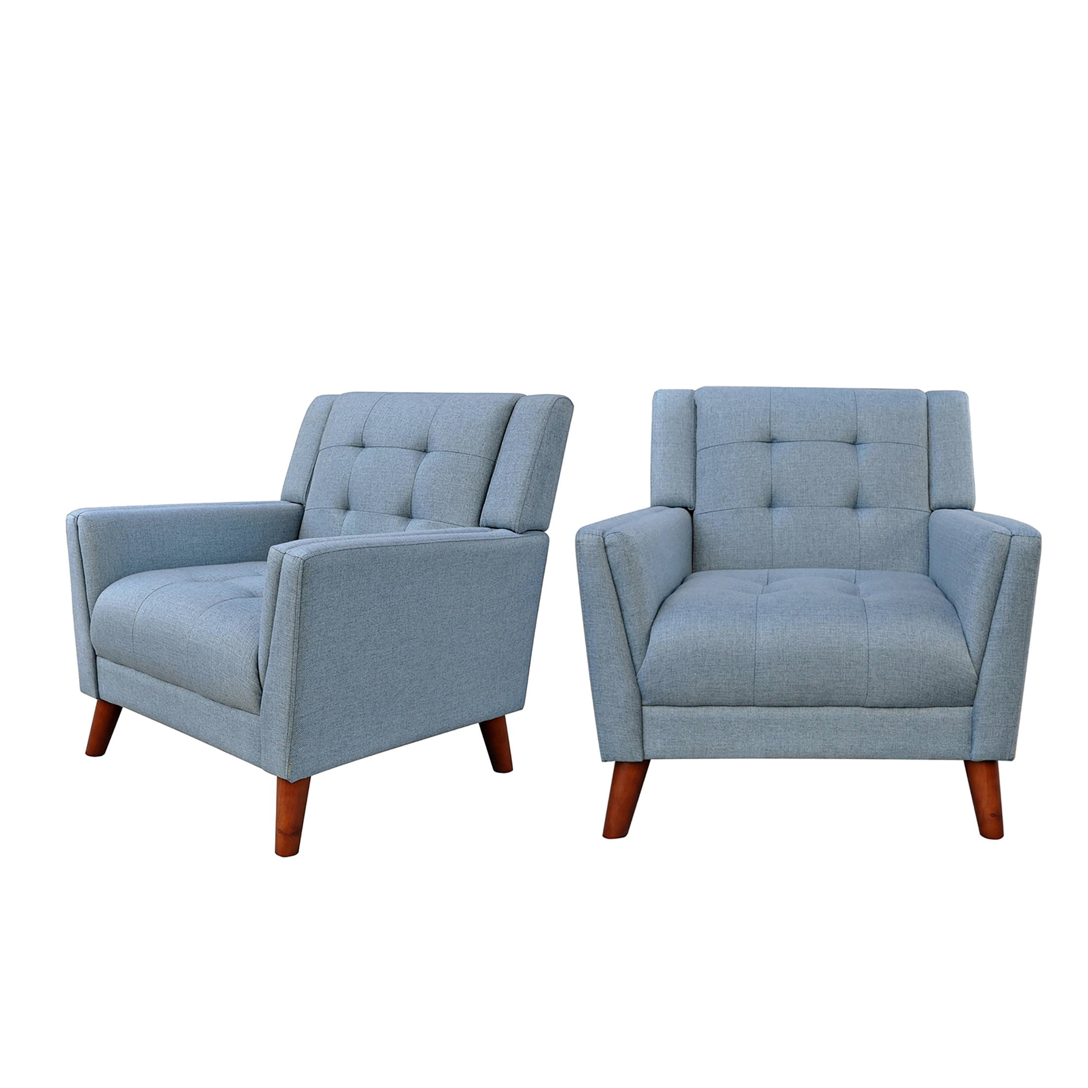 Christopher Knight Home Mid-Century Modern Armchair, Tufted Fabric Upholstery & Rubberwood Legs, Blue, Set of 2