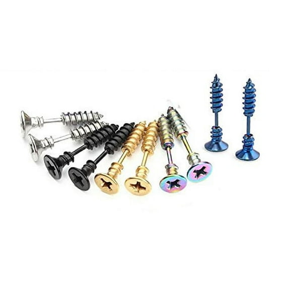 BronaGrand 5 Pairs Men Unisex Stainless Steel Piercing Cross Screws Hoop Earrings Ear Stud