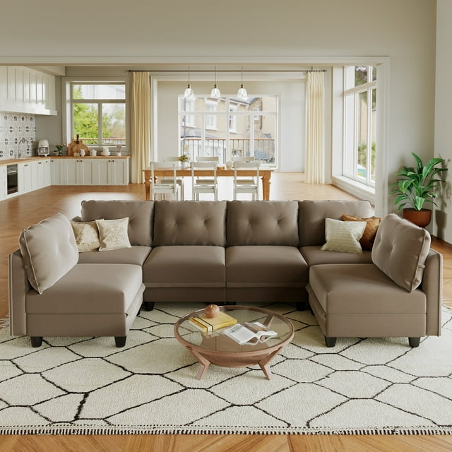 LLappuil Modular Sectional Sofa, 6 Seat Modular Sectional Sofa with Storage, Velvet Waterproof Anti-Scratch Sofa for Living Room