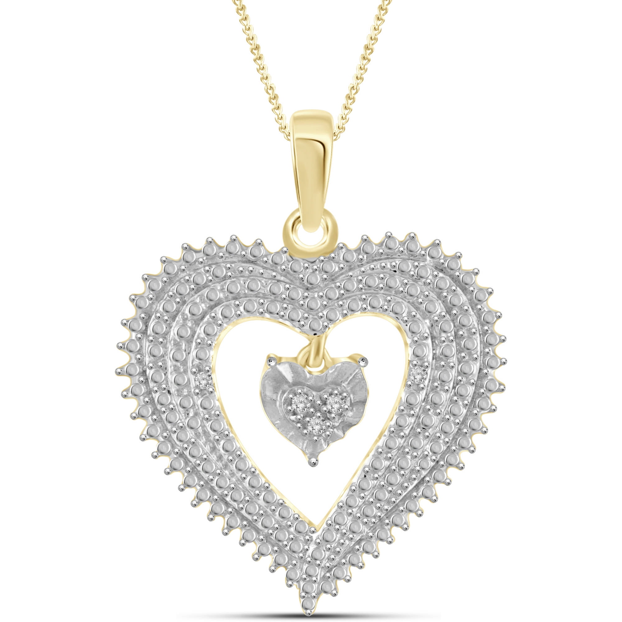 JewelersClub 14K Gold Plated Heart Necklace with Accent White Diamonds | Jewelry Pendant Necklaces for Women White Diamonds & 18 inch Rope Chain with Spring Clasp