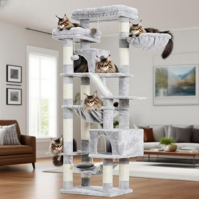 Árbol para Gatos Heybly HCT034W de 180 cm de Alto con 2 Perchas y 2 Condominios