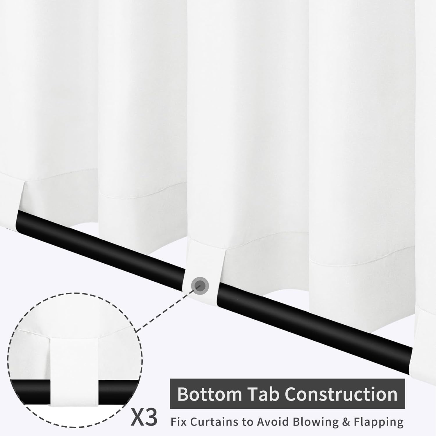 Outdoor Patio Curtains Detachable Tab Top Windproof Weatherproof Curtain for Cabana, Porch, Pergola and Gazebo, Bottom Drape, 2 Panels, 54W x 84L inch, White