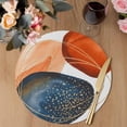 thumbnail image 3 of Boho Geometric Round 13 Inch Placemats Set of 2, Orange Blue Abstract Patterned Gold Stripes HeatResistant Non Slip Place Mats for Dining Table, Wipeable Braided Kitchen Table Mats for Housewarming, 3 of 9
