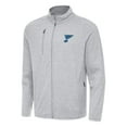 thumbnail image 2 of Men's Antigua Heather Gray St. Louis Blues  Raglan Hold-Up Full-Zip Tri-Blend Jacket, 2 of 3