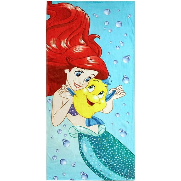 Disney The Little Mermaid Princess Kids 28 x 58 inch Bath/Pool/Beach Towel, 100% Cotton, Blue