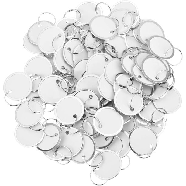 100 Pieces White Key Tags Metal Key Tags Round Paper Key Tags with