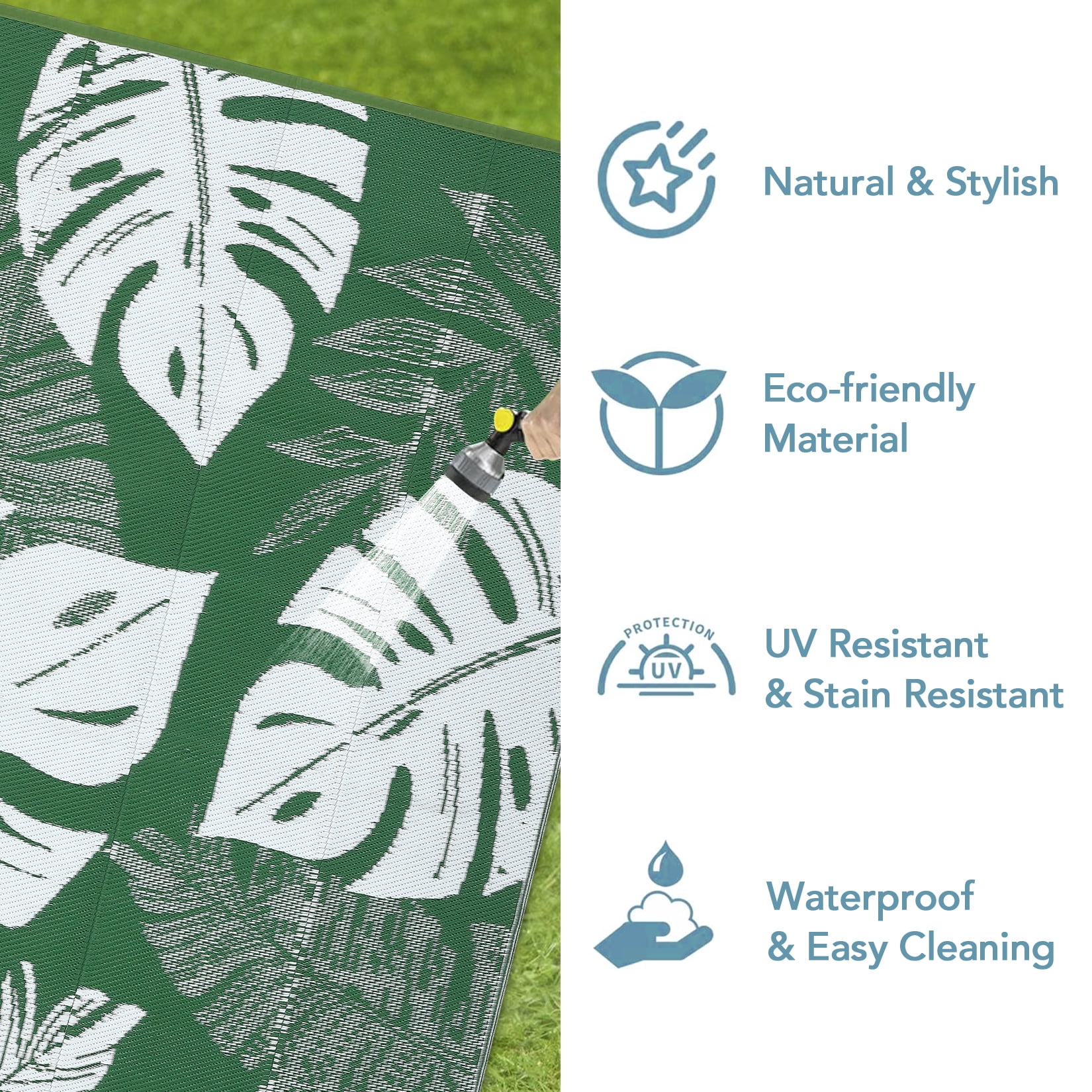 COZONY 9x12 Outdoor Rug, Reversible Waterproof Plastic Straw Patio Rug with Palm Leaf Pattern, Indoor Outdoor RV Mat for Patio Deck Balcony Camping
