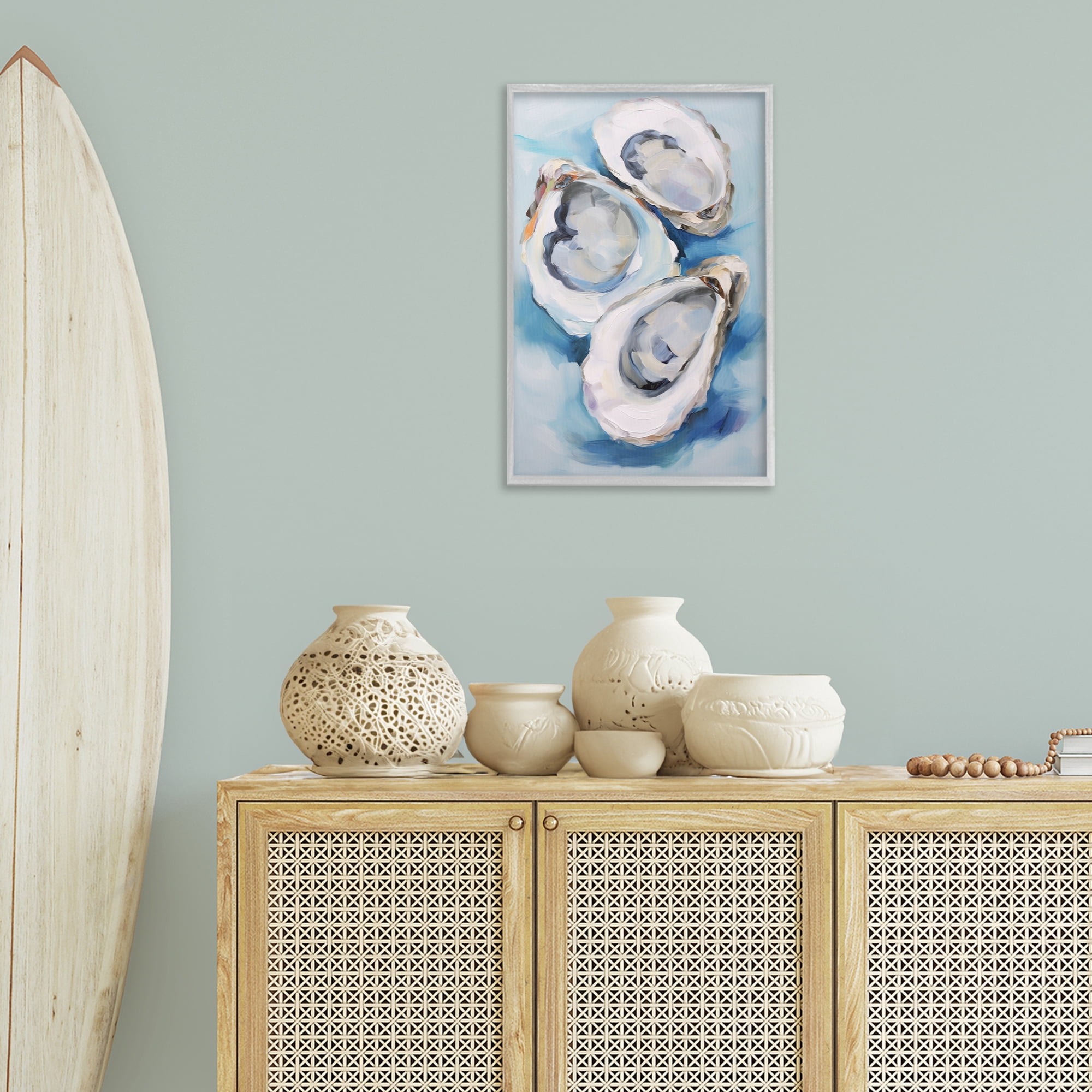 Stupell Industries Oyster Shell Trio Animals & Insects Painting Gray Framed Art Print Wall Art, 16 x 24