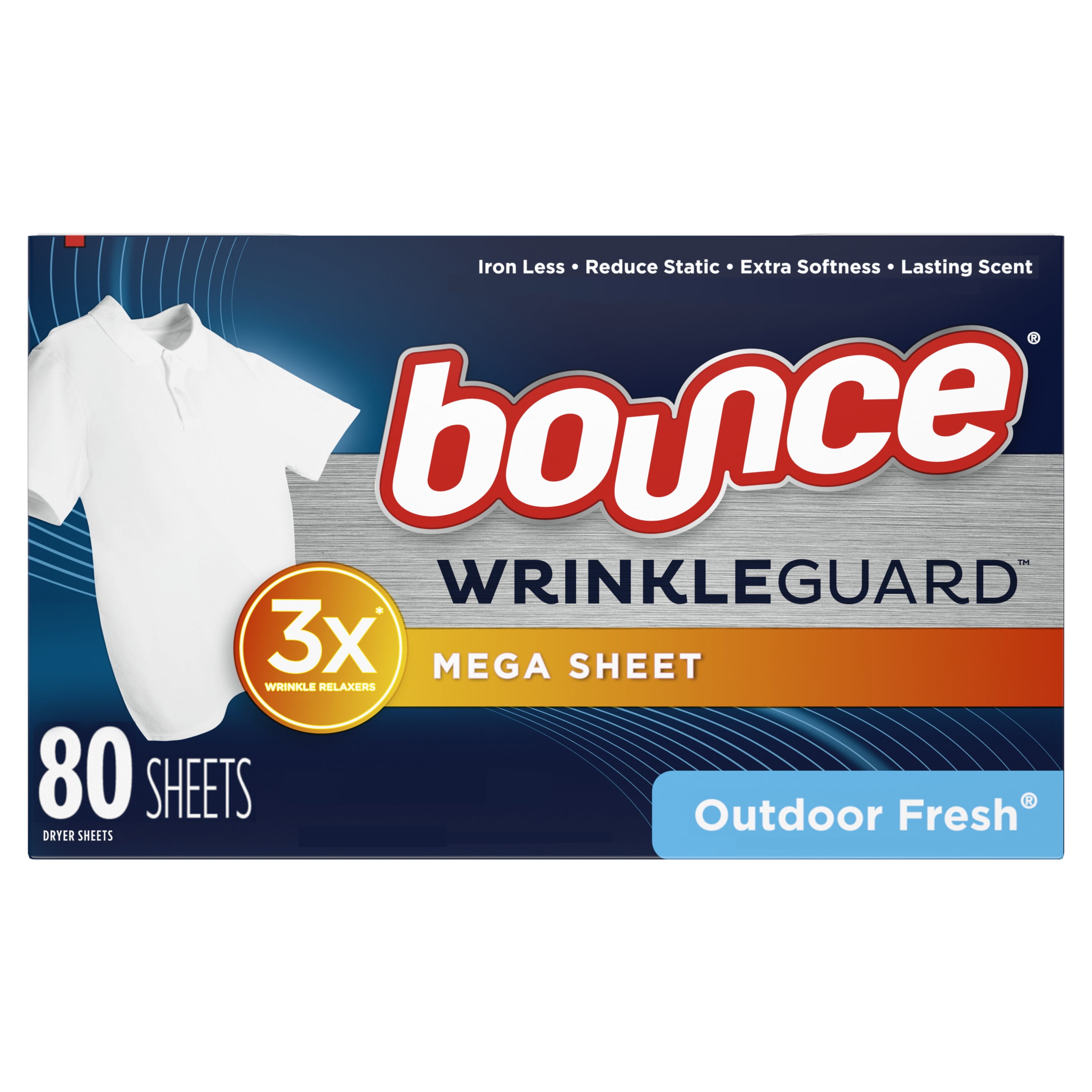 Bounce Wrinkleguard Dryer Sheets, Outdoor Fresh Scent, 80 Count