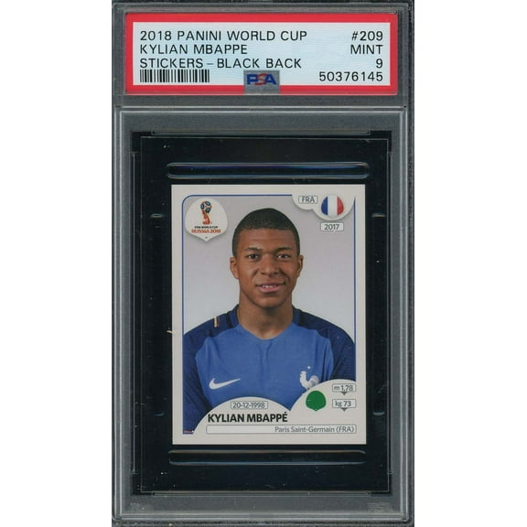Kylian Mbappe 2018 Panini World Cup Rookie Stickers Black Back Card #209 PSA 9