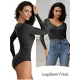 thumbnail image 2 of LELINTA Women's Long Sleeve Bodysuit V Neck Body Suits Seamed Cup Going Out Tops Shirt Ribbed, 2 of 8