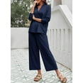 thumbnail image 4 of Women Long Sleeved 2 Piece Outfits Sweatsuit V-neck Casual Knit Tops & Pants, 4 of 6