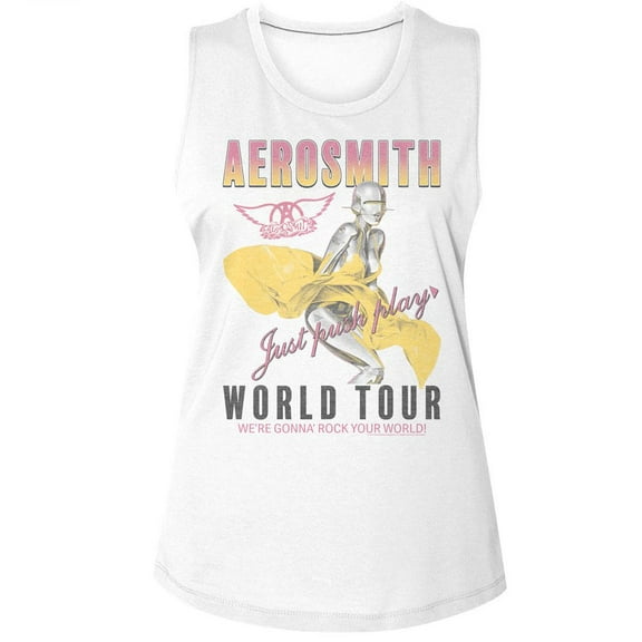 Aerosmith Just Push Play White Women's Muscle Tank Top T-Shirt