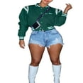 thumbnail image 1 of Veste Universitaire pour Femmes à Manches Longues, Veste de Baseball Courte, Manteaux Bomber, Mode Mode Urbaine, 1 of 8