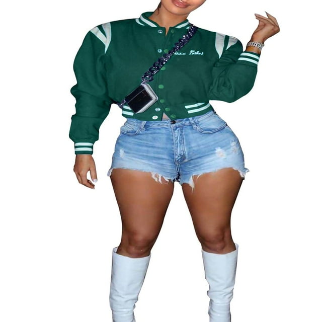 Veste Universitaire pour Femmes à Manches Longues, Veste de Baseball Courte, Manteaux Bomber, Mode Mode Urbaine