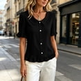 thumbnail image 4 of hoksml Women's Peter Pan Collar Blouse, Ruffle Short Sleeve V Neck Top, Casual Pull-On Shirt for Daily and Summer Wear, 4 of 8