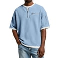 thumbnail image 6 of Havenx Short Sleeve Waffle Shirts for Men Zipper Textured Knit Pullovers with Pockets Waffle Knit Contrast Color Shirt Hip Hop Summer Casual Work Fashion Pullover Shirts,Sky Blue L, 6 of 6