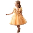 thumbnail image 5 of Bobifish Toddler Girls Dress Elegant Sleeveless V Neck Ruffle Sleeve Flower Decor Puff Tulle Tutu Dress Party Kids Girls Dresss, 5 of 8