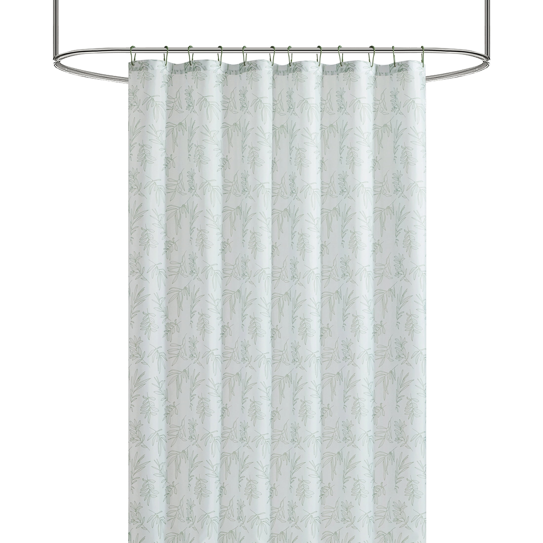 Mainstays 15-Piece Green Leaves Print Polyester Shower Curtain Set, 70" x 72"