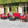 thumbnail image 3 of Sobaniilo 7 Piece Patio Furniture Sets, All Weather PE Wicker Outdoor Conversation Sectional Sofa Set with Cushion and Pillow (Red), 3 of 10