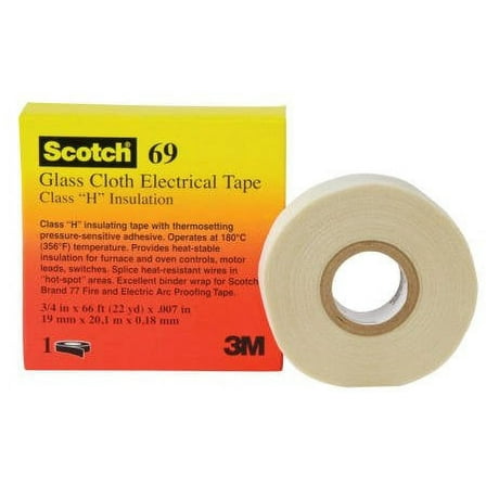 White 3M 69 Glass Cloth Electrical Tape, 7 mil, 1/2" x 66'