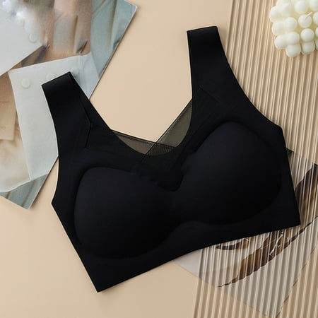 Tao Tao Ultra Thin Ice Silk Bra For Women  Breathable Seamless Sports Bra Wireless Underwear Plus Size Sports Bra Underwear Yoga Hollow Out Bra Cup Black 2XL