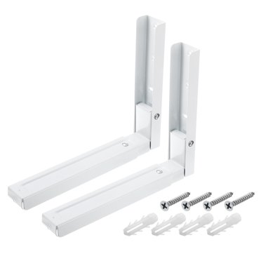 Unique Bargains Microwave Oven Stand, 2Pack Cold Rolled Steel Retractable and Foldable Floating Shelf Bracket for Kitchen (White)
