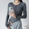 thumbnail image 2 of Brglopf Womens Long Sleeve Bodysuit Henley Body Suits Button Down Basic Crewneck Stretchy Bodysuits Shirts Tops, 2 of 6