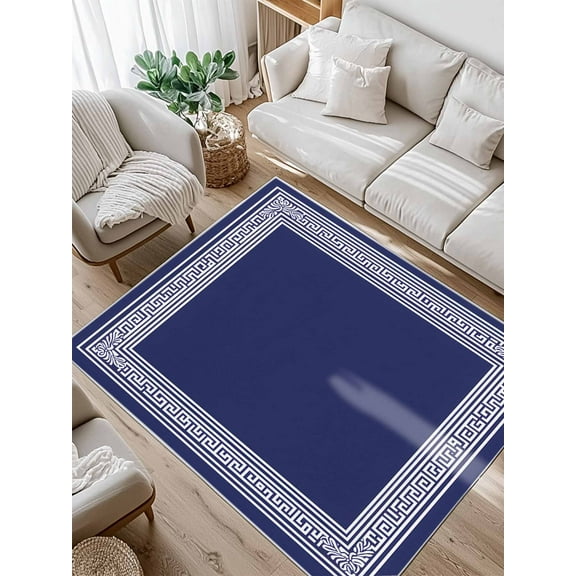 Navy Blue White Area Rug for Bedroom 3x5 Ft Geometric Greek Style Abstract Art Super Soft fuzzy Throw Rug Non-Slip Fluffy Plush Indoor Floor Carpet for Living Room Nursery Home Decor